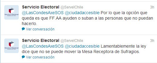 Twitter Servel informando sobre proceso para personas en silla de ruedas