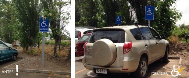 Antes y después Corrección términos en señalización estacionamientos Calera de Tango