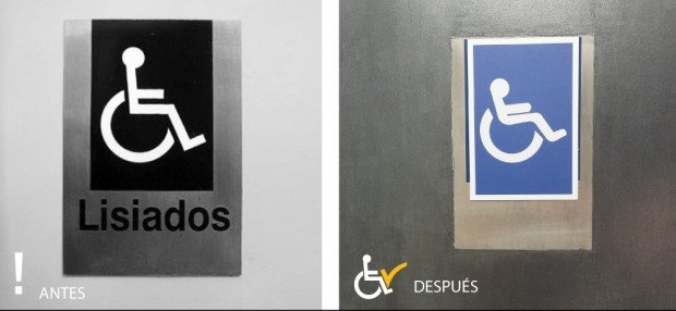 Antes y después cambio señalización baño Pronto Copec Osorno