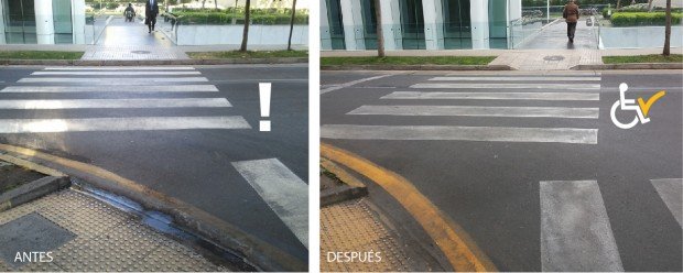 Antes y Después Nuestra Sra. de los angeles con Bernardita rebaje en cruce peatonal