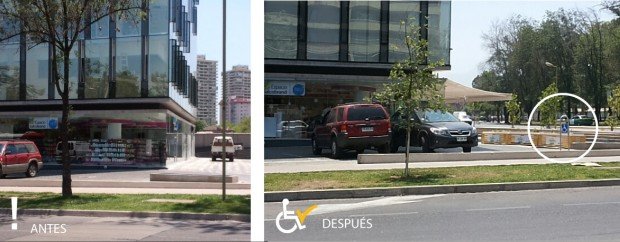 Antes y después Estacionamiento calle Patagonia, frente Plaza Los Dominicos