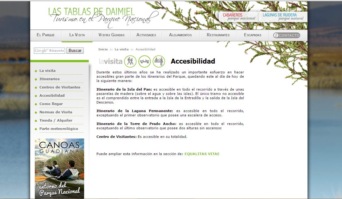 Información que se publica en páginas web respecto a la accesibilidad de un parque
