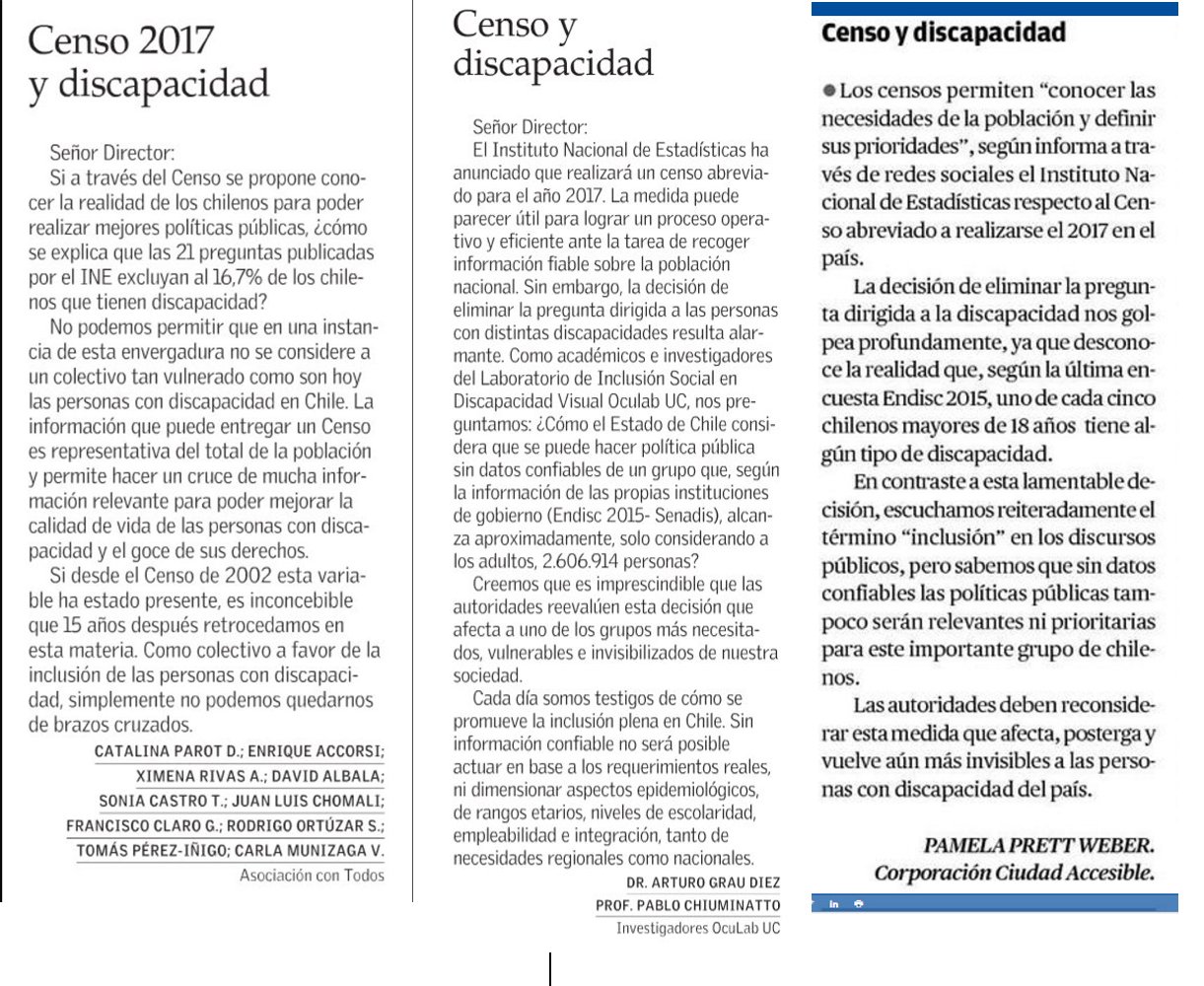 3 cartas publicadas en la prensa sobre el tema censo y exclusión de discapacidad