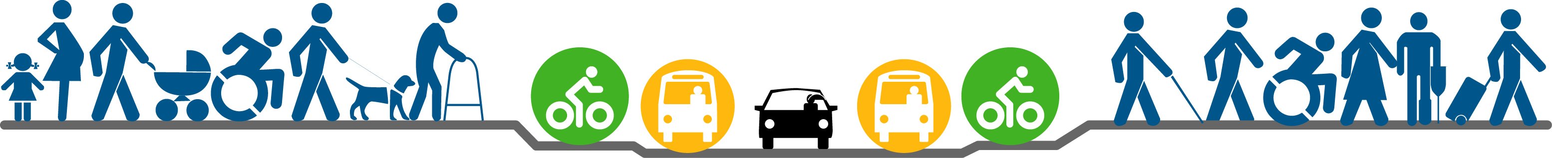 íconos de peatones y medios de transporte