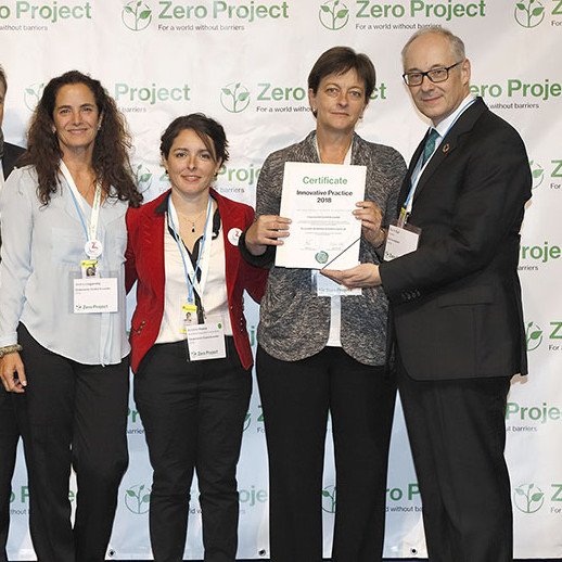 Andrea Legarreta, Kristine France, Pamela Prett y Martin Essl en la premiacion zero project 2018