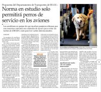 Propuesta del Departamento de Transportes de EE.UU. Norma en estudio solo permitirá perros de servicio en los aviones