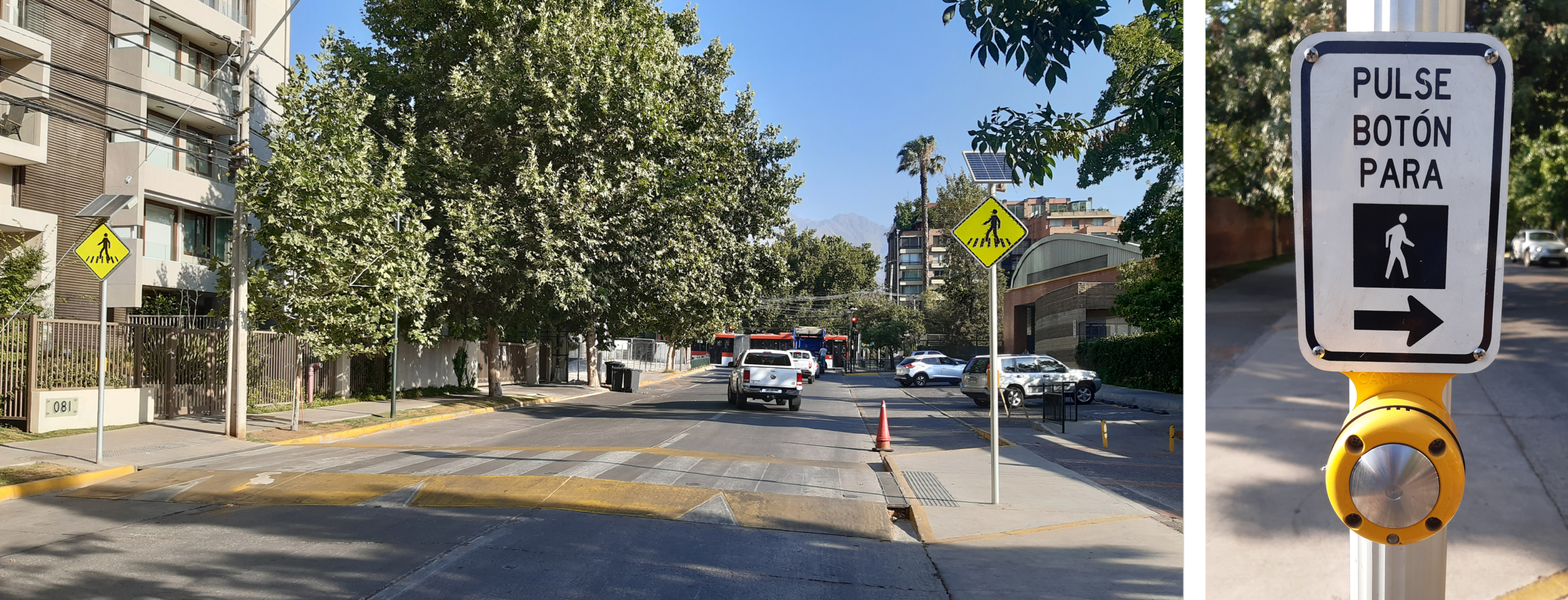 cruce peatonal a nivel de la vereda y con dispositivo de seguridad para el cruce