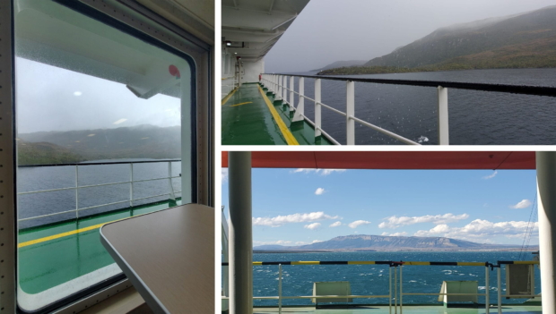 3 fotos muestran las vistas desde el interior del ferry