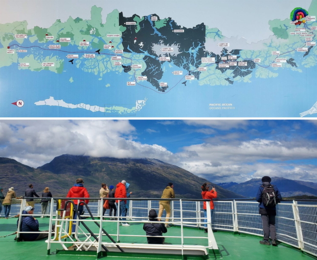 mapa muestra el recorrido del ferry entre Puerto Montt y Puerto Natales