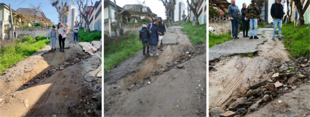 tres fotografías muestran el pésimo estado de una calle en viña del mar por donde deben transitar niño, personas con discapacidad y mayores