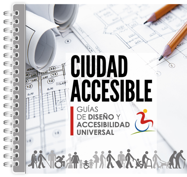 Portada de un libro con íconos de personas con diferentes funcionalidades y texto que dice ciudad accesible: guías de diseño y accesibilidad universal.