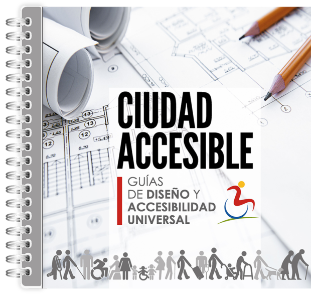 portada libro con íconos de personas movilizándose con diferentes funcionalidade sy texto que dice ciudad accesible guías de diseño y accesibilidad universal