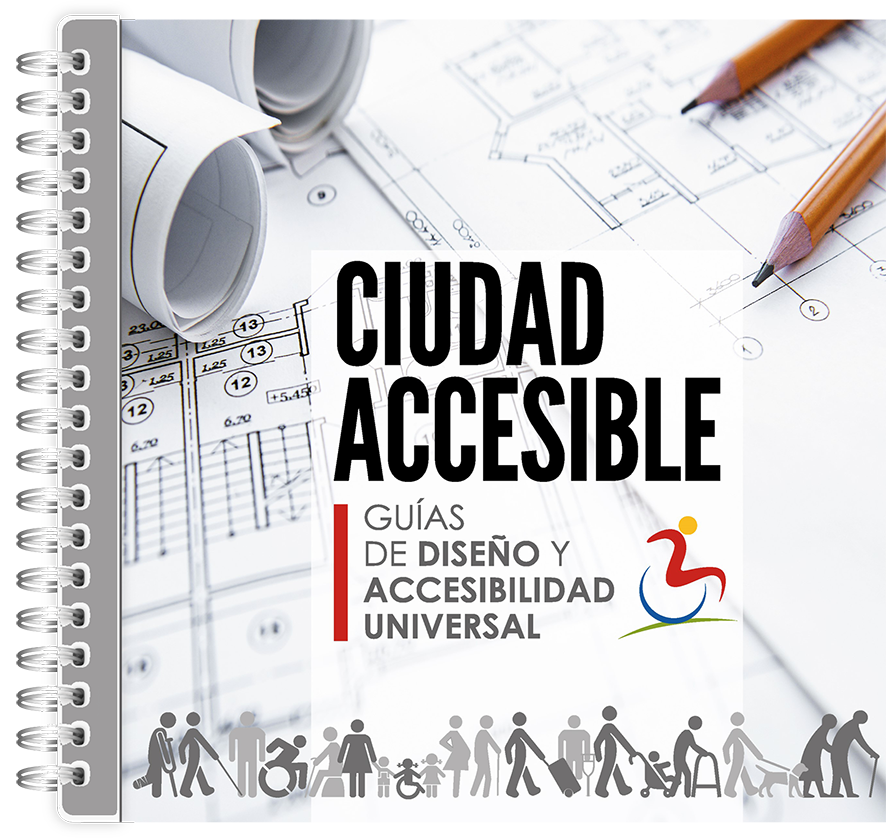 portada libro con íconos de personas movilizándose con diferentes funcionalidade sy texto que dice ciudad accesible guías de diseño y accesibilidad universal