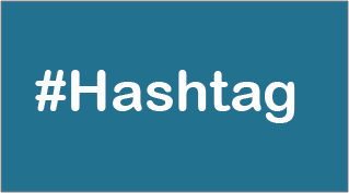 rectángulo azul con texto en letras blancas que dicen Hashtags