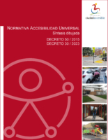 portada roja con símbolo de accesibilidad universal . Lleva por título Normativa de accesibilidad universal sintesis dibujada